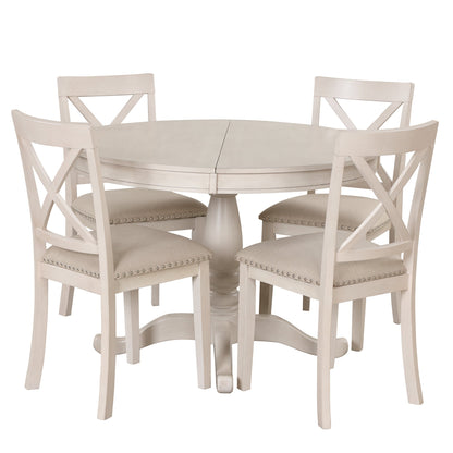 5-Piece Antique White Dining Set with Extendable Table - 1st Choice Furniture Direct