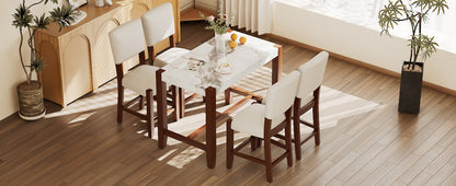 5 - Piece Counter Height Dining Table Set for 4 | Faux Marble Table & Upholstered Chairs - 1st Choice Furniture Direct