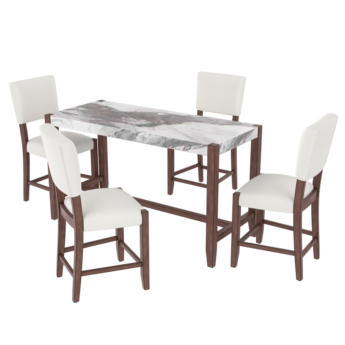 5 - Piece Counter Height Dining Table Set for 4 | Faux Marble Table & Upholstered Chairs - 1st Choice Furniture Direct