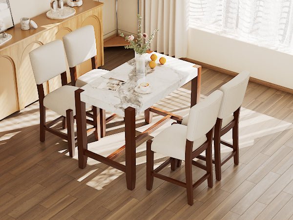 5 - Piece Counter Height Dining Table Set for 4 | Faux Marble Table & Upholstered Chairs - 1st Choice Furniture Direct
