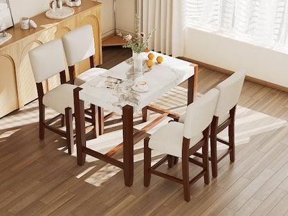 5 - Piece Counter Height Dining Table Set for 4 | Faux Marble Table & Upholstered Chairs - 1st Choice Furniture Direct