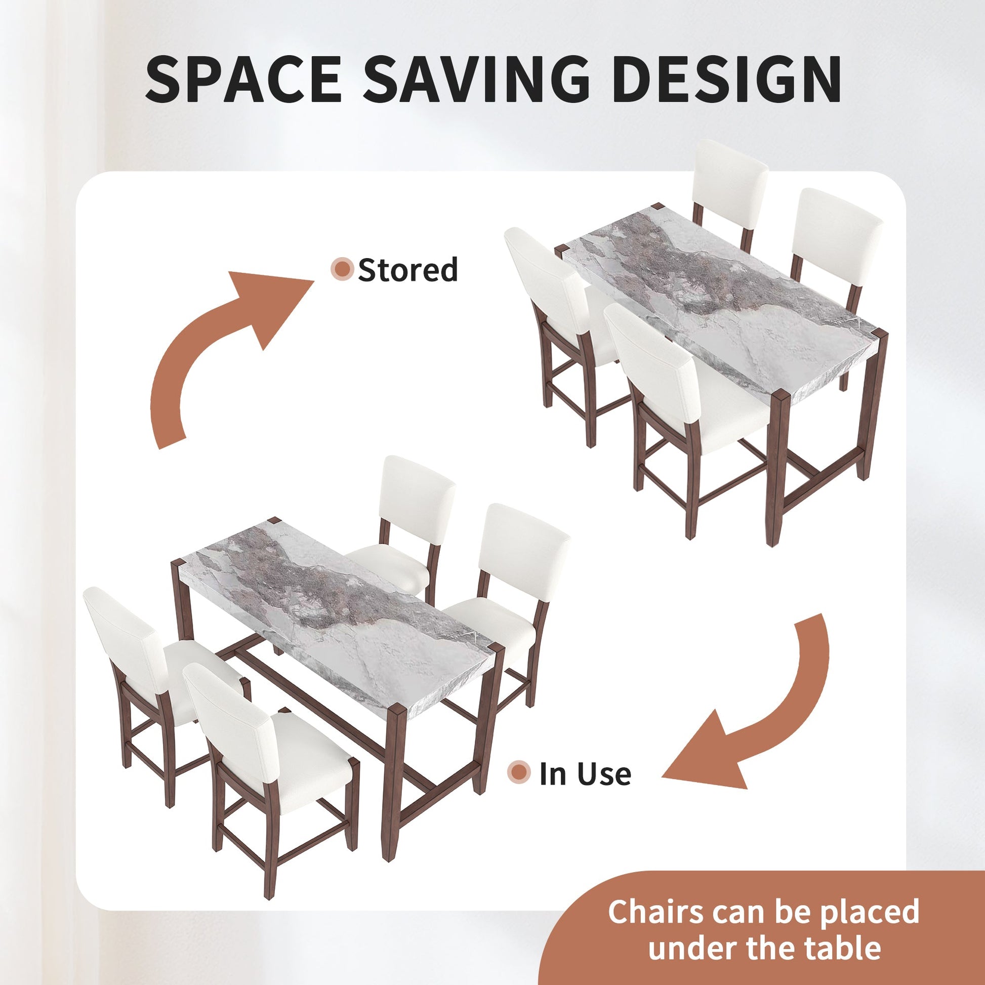 5 - Piece Counter Height Dining Table Set for 4 | Faux Marble Table & Upholstered Chairs - 1st Choice Furniture Direct