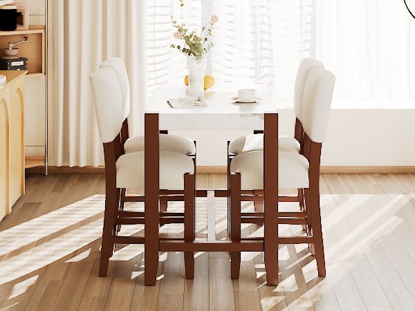 5 - Piece Counter Height Dining Table Set for 4 | Faux Marble Table & Upholstered Chairs - 1st Choice Furniture Direct