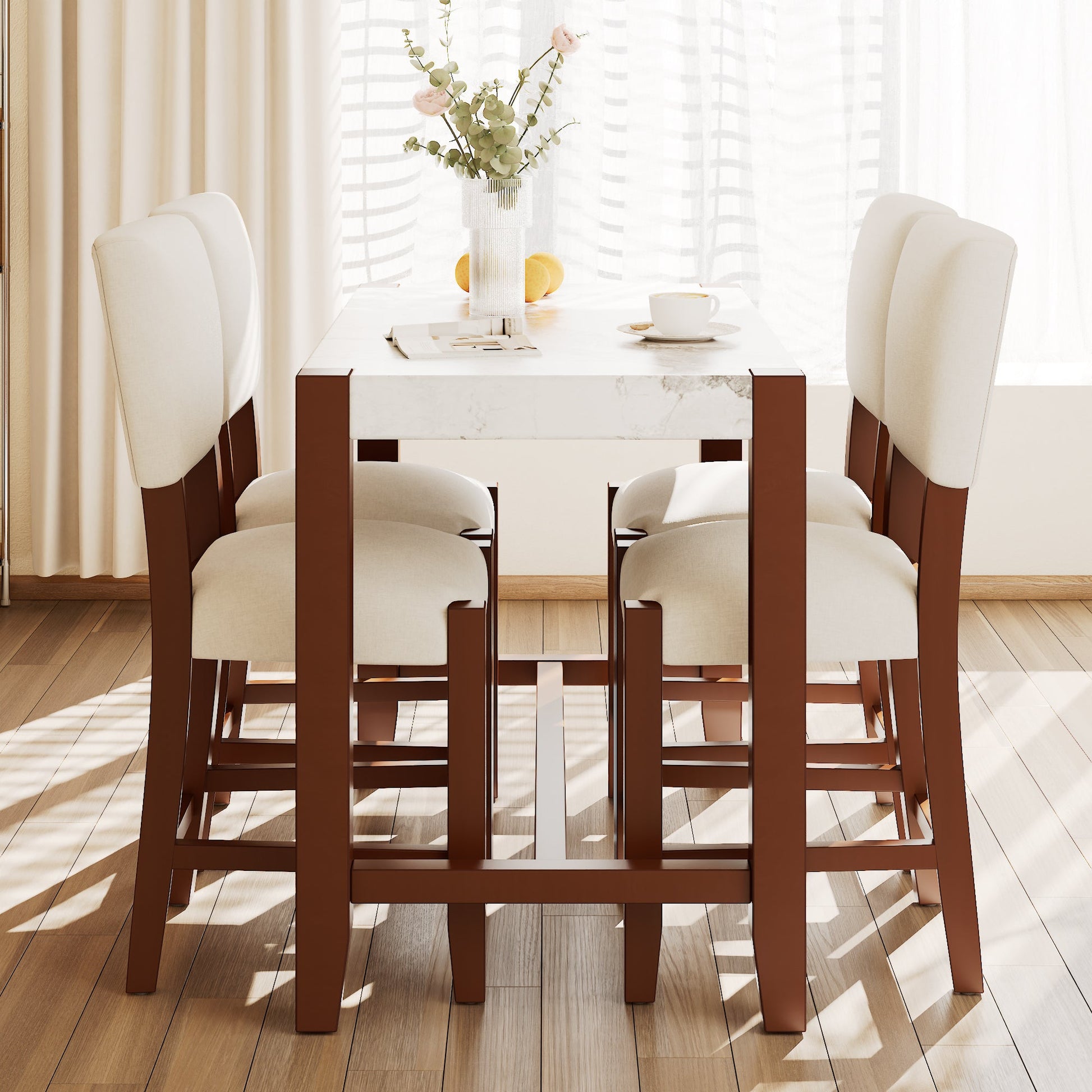 5 - Piece Counter Height Dining Table Set for 4 | Faux Marble Table & Upholstered Chairs - 1st Choice Furniture Direct
