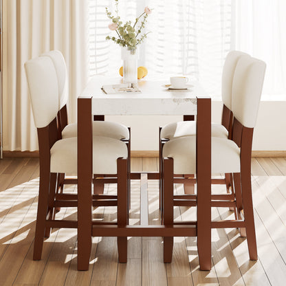 5 - Piece Counter Height Dining Table Set for 4 | Faux Marble Table & Upholstered Chairs - 1st Choice Furniture Direct