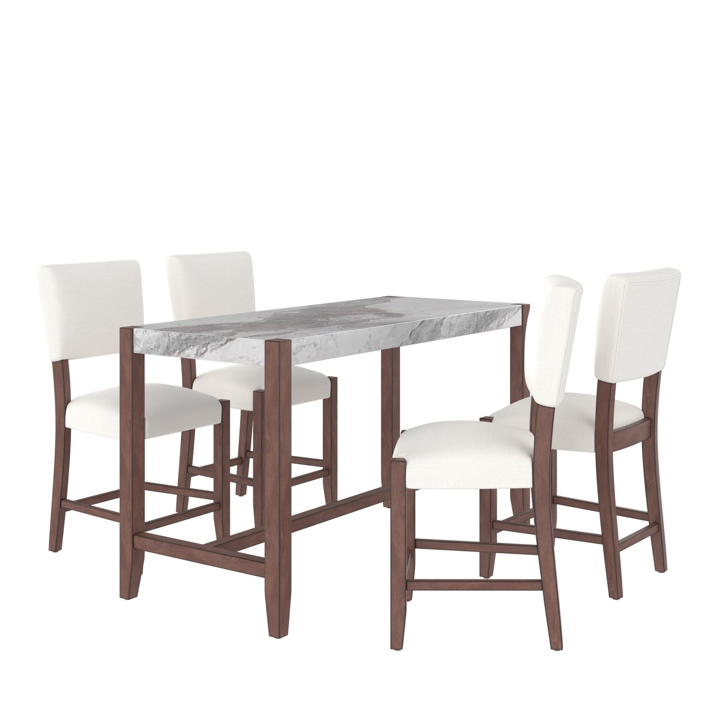 5 - Piece Counter Height Dining Table Set for 4 | Faux Marble Table & Upholstered Chairs - 1st Choice Furniture Direct