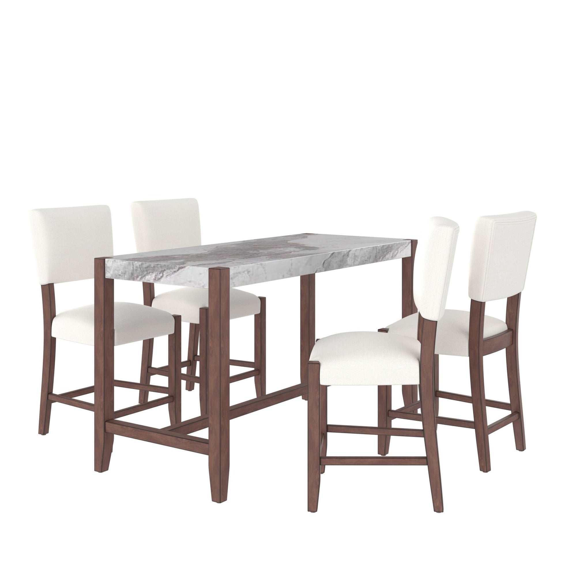 5 - Piece Counter Height Dining Table Set for 4 | Faux Marble Table & Upholstered Chairs - 1st Choice Furniture Direct