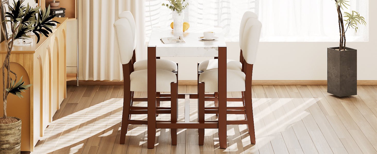5 - Piece Counter Height Dining Table Set for 4 | Faux Marble Table & Upholstered Chairs - 1st Choice Furniture Direct