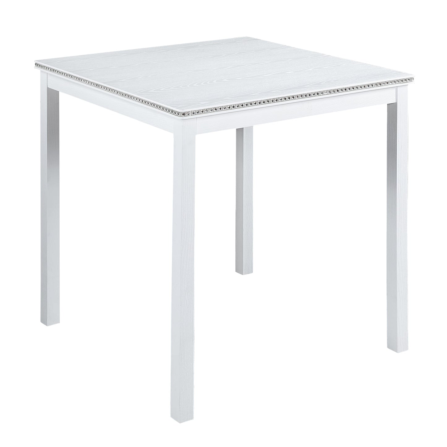 5 Piece Counter Height Table Set, Wooden Kitchen Table Set with Square Table and 4 Upholstered Chairs, Counter Height Dining Table with Crystal Decoration and Chair Set for Kitchen, Dining Room, White - 1st Choice Furniture Direct