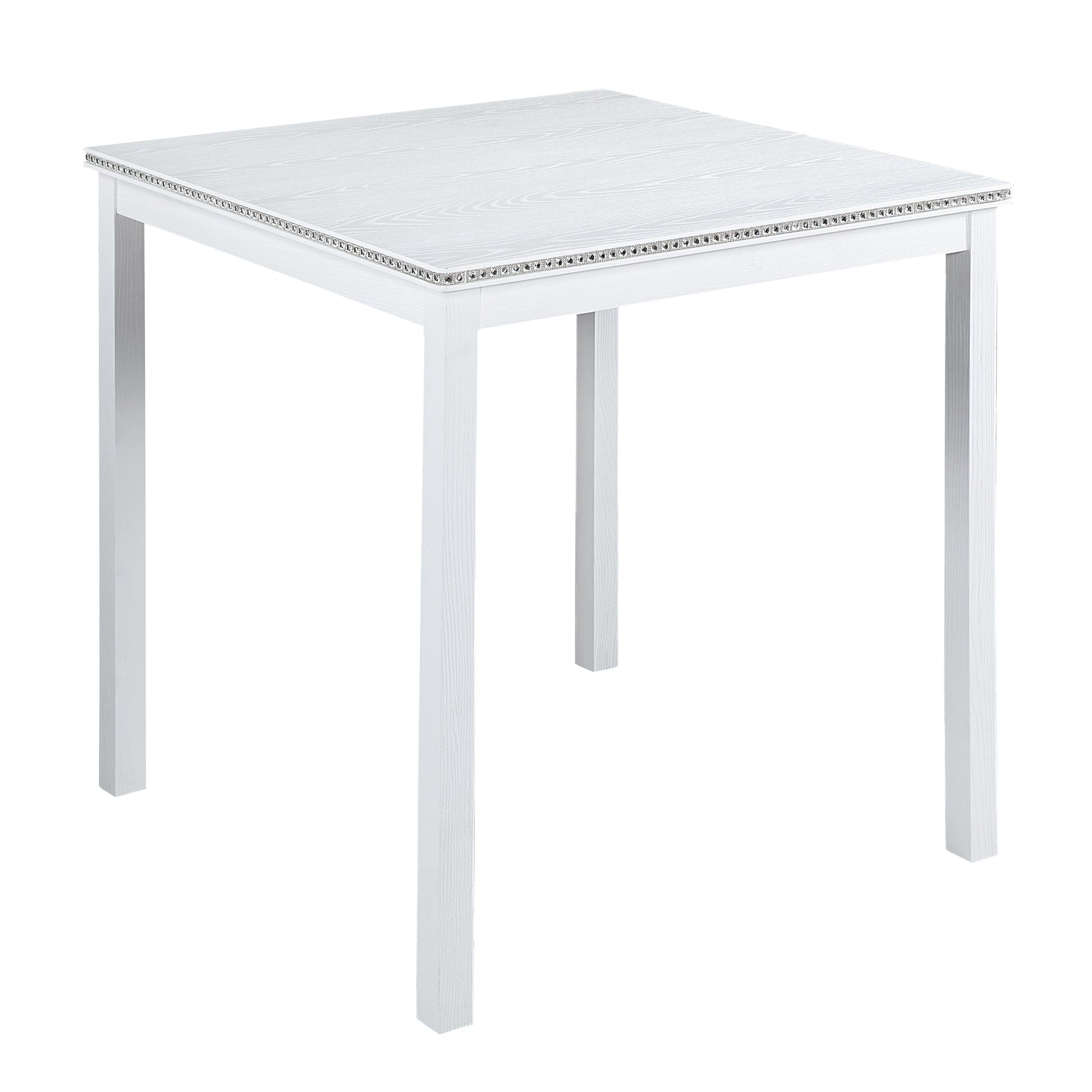 5 Piece Counter Height Table Set, Wooden Kitchen Table Set with Square Table and 4 Upholstered Chairs, Counter Height Dining Table with Crystal Decoration and Chair Set for Kitchen, Dining Room, White - 1st Choice Furniture Direct