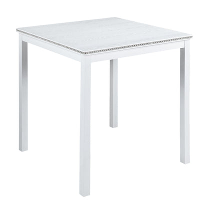 5 Piece Counter Height Table Set, Wooden Kitchen Table Set with Square Table and 4 Upholstered Chairs, Counter Height Dining Table with Crystal Decoration and Chair Set for Kitchen, Dining Room, White - 1st Choice Furniture Direct