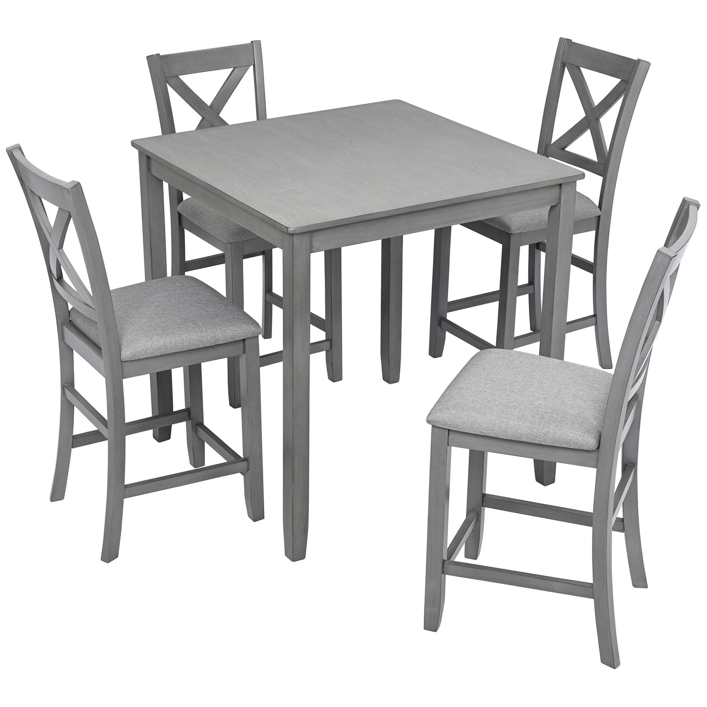 5 Piece Dining Table Set, Wooden Dining Square Table Set for 4, Counter Height Kitchen Table Set with Square Table and 4 Upholstered Chairs for Small Space, Gray - 1st Choice Furniture Direct