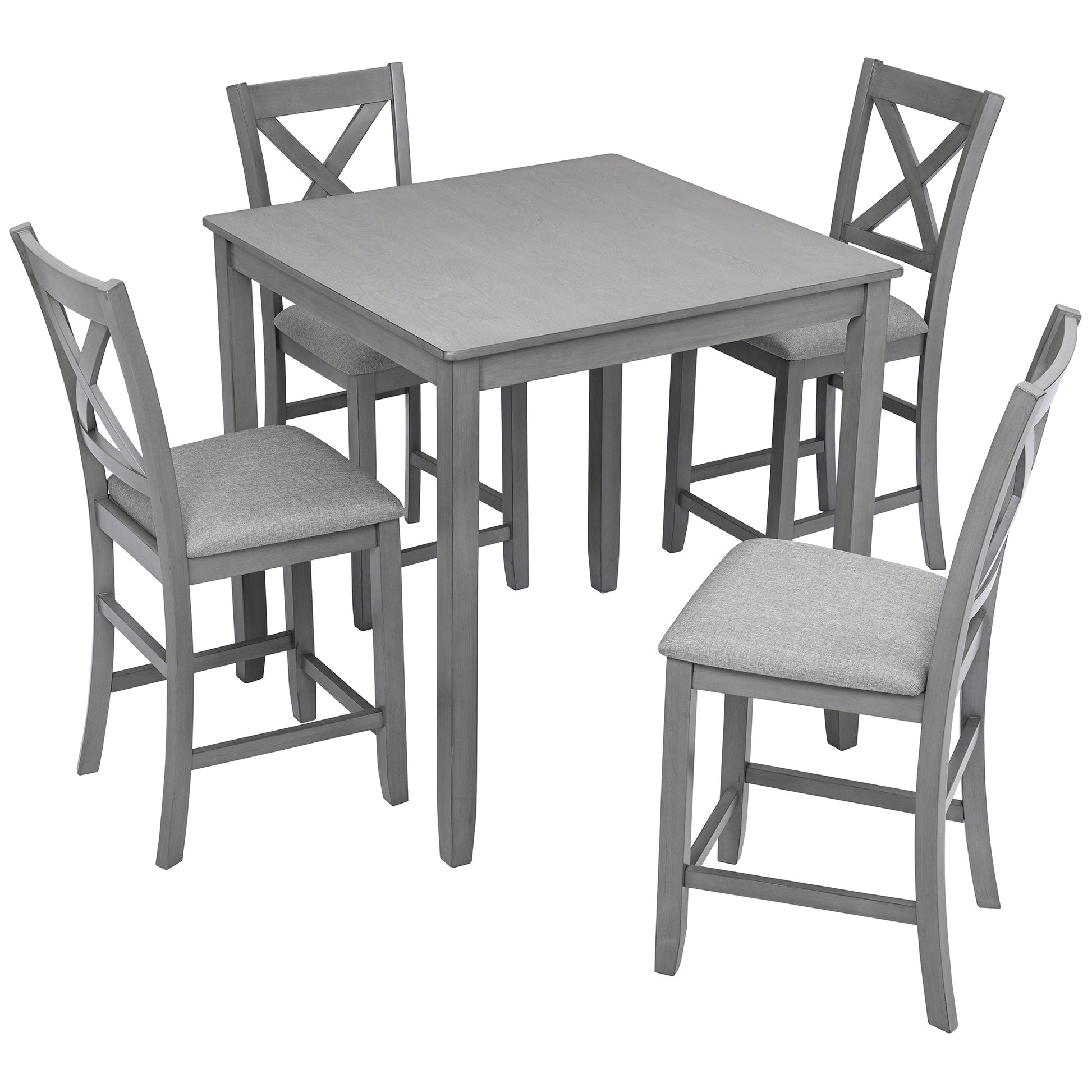 5 Piece Dining Table Set, Wooden Dining Square Table Set for 4, Counter Height Kitchen Table Set with Square Table and 4 Upholstered Chairs for Small Space, Gray - 1st Choice Furniture Direct