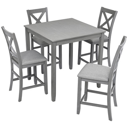 5 Piece Dining Table Set, Wooden Dining Square Table Set for 4, Counter Height Kitchen Table Set with Square Table and 4 Upholstered Chairs for Small Space, Gray - 1st Choice Furniture Direct