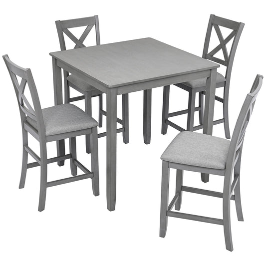 5 Piece Dining Table Set, Wooden Dining Square Table Set for 4, Counter Height Kitchen Table Set with Square Table and 4 Upholstered Chairs for Small Space, Gray - 1st Choice Furniture Direct