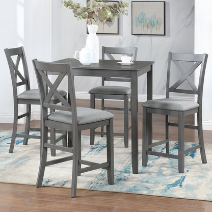 5 Piece Dining Table Set, Wooden Dining Square Table Set for 4, Counter Height Kitchen Table Set with Square Table and 4 Upholstered Chairs for Small Space, Gray - 1st Choice Furniture Direct