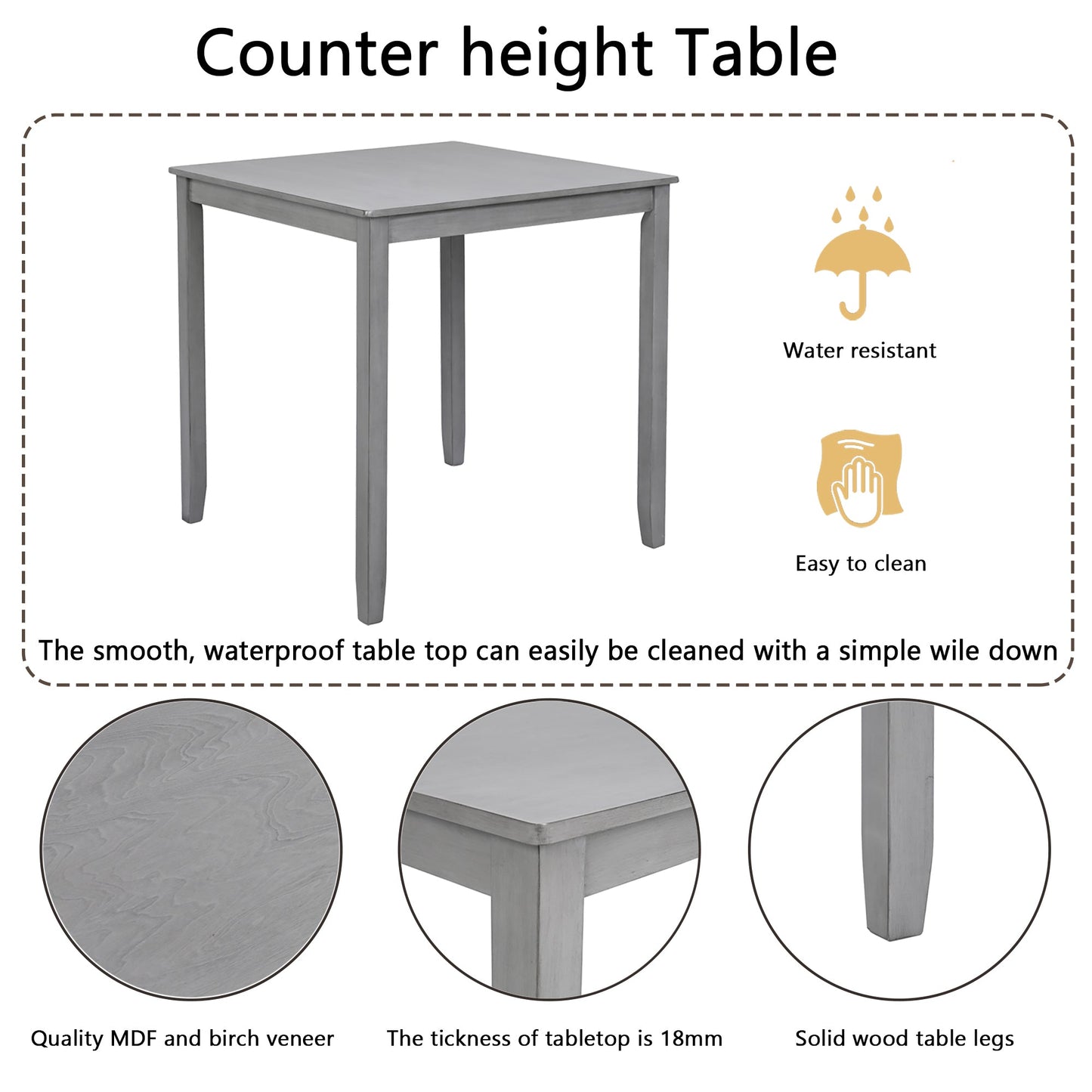 5 Piece Dining Table Set, Wooden Dining Square Table Set for 4, Counter Height Kitchen Table Set with Square Table and 4 Upholstered Chairs for Small Space, Gray - 1st Choice Furniture Direct