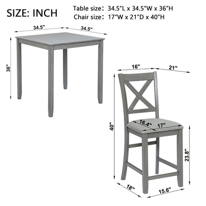 5 Piece Dining Table Set, Wooden Dining Square Table Set for 4, Counter Height Kitchen Table Set with Square Table and 4 Upholstered Chairs for Small Space, Gray - 1st Choice Furniture Direct
