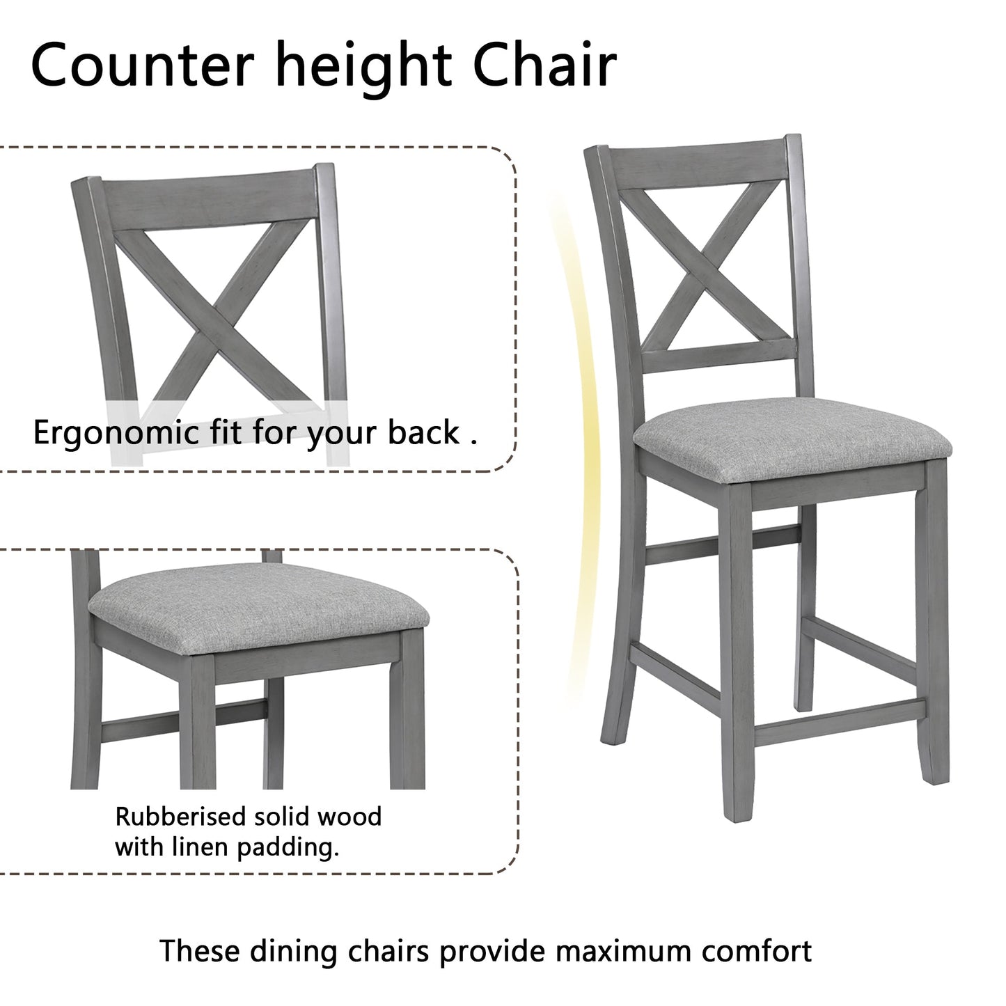 5 Piece Dining Table Set, Wooden Dining Square Table Set for 4, Counter Height Kitchen Table Set with Square Table and 4 Upholstered Chairs for Small Space, Gray - 1st Choice Furniture Direct