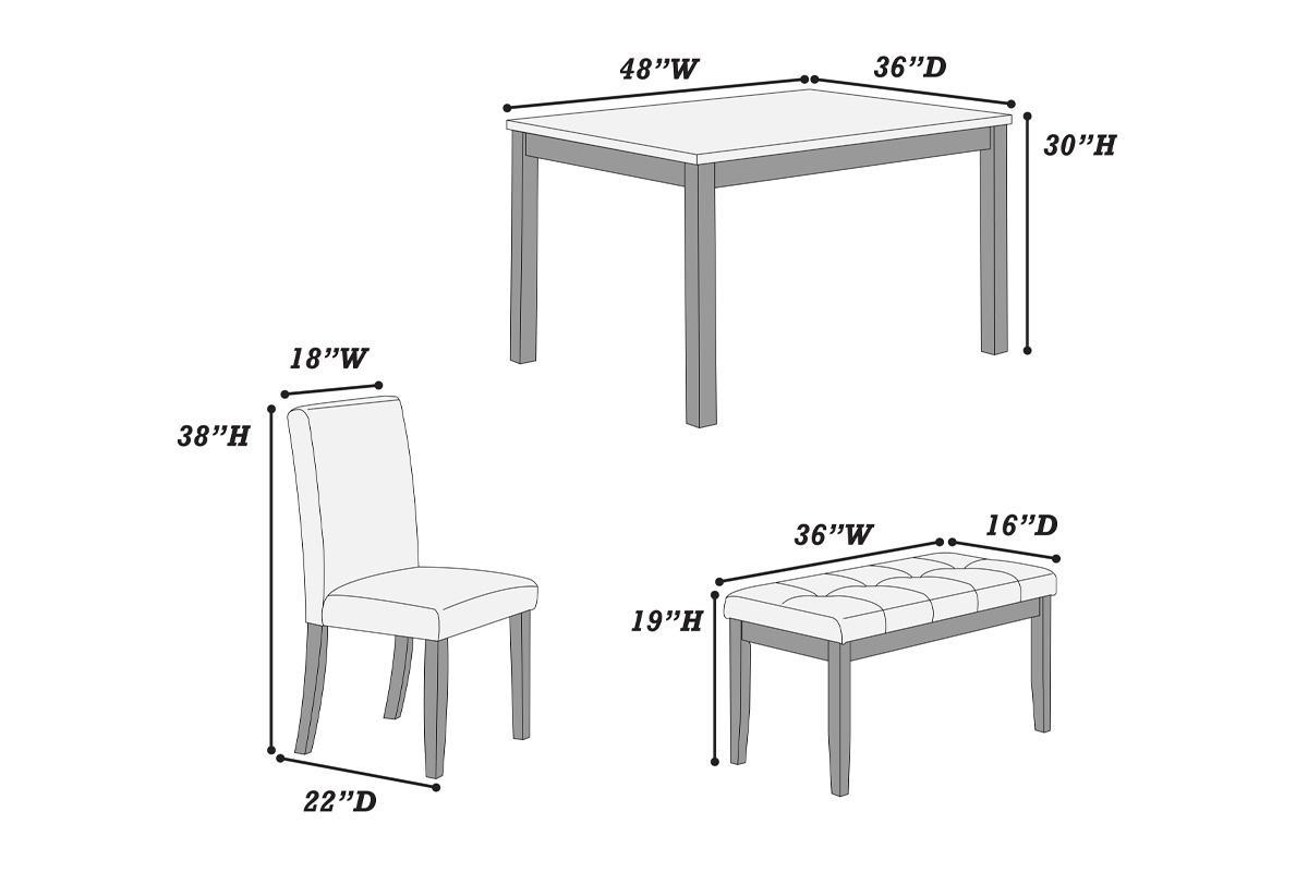 5 - Piece Espresso Dining Set with Faux Marble Table, Bench & Chairs - 1st Choice Furniture Direct