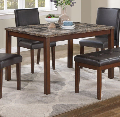5 - Piece Espresso Dining Set with Faux Marble Table, Bench & Chairs - 1st Choice Furniture Direct