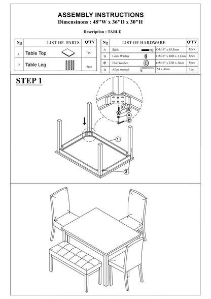 5 - Piece Espresso Dining Set with Faux Marble Table, Bench & Chairs - 1st Choice Furniture Direct