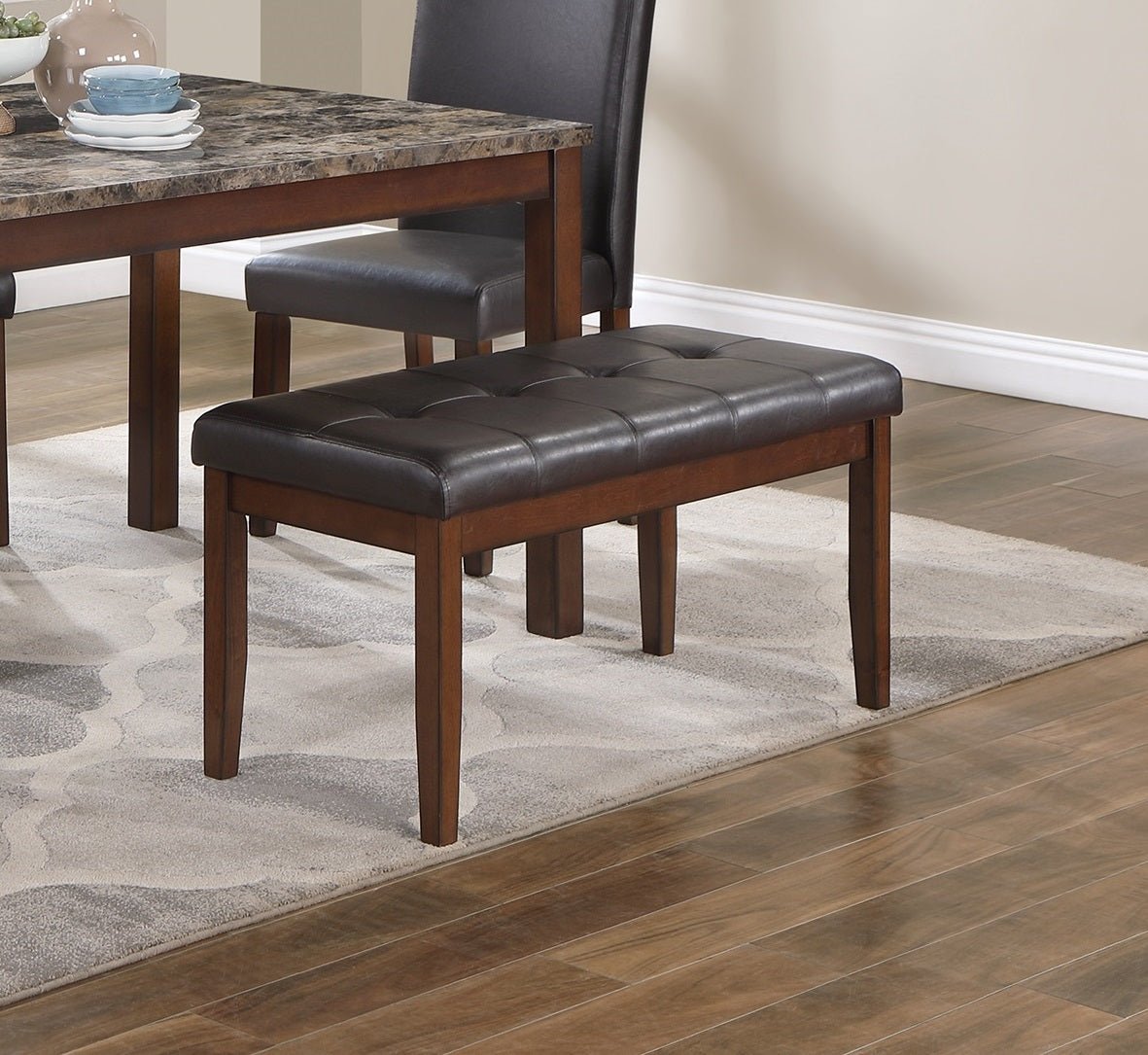 5 - Piece Espresso Dining Set with Faux Marble Table, Bench & Chairs - 1st Choice Furniture Direct