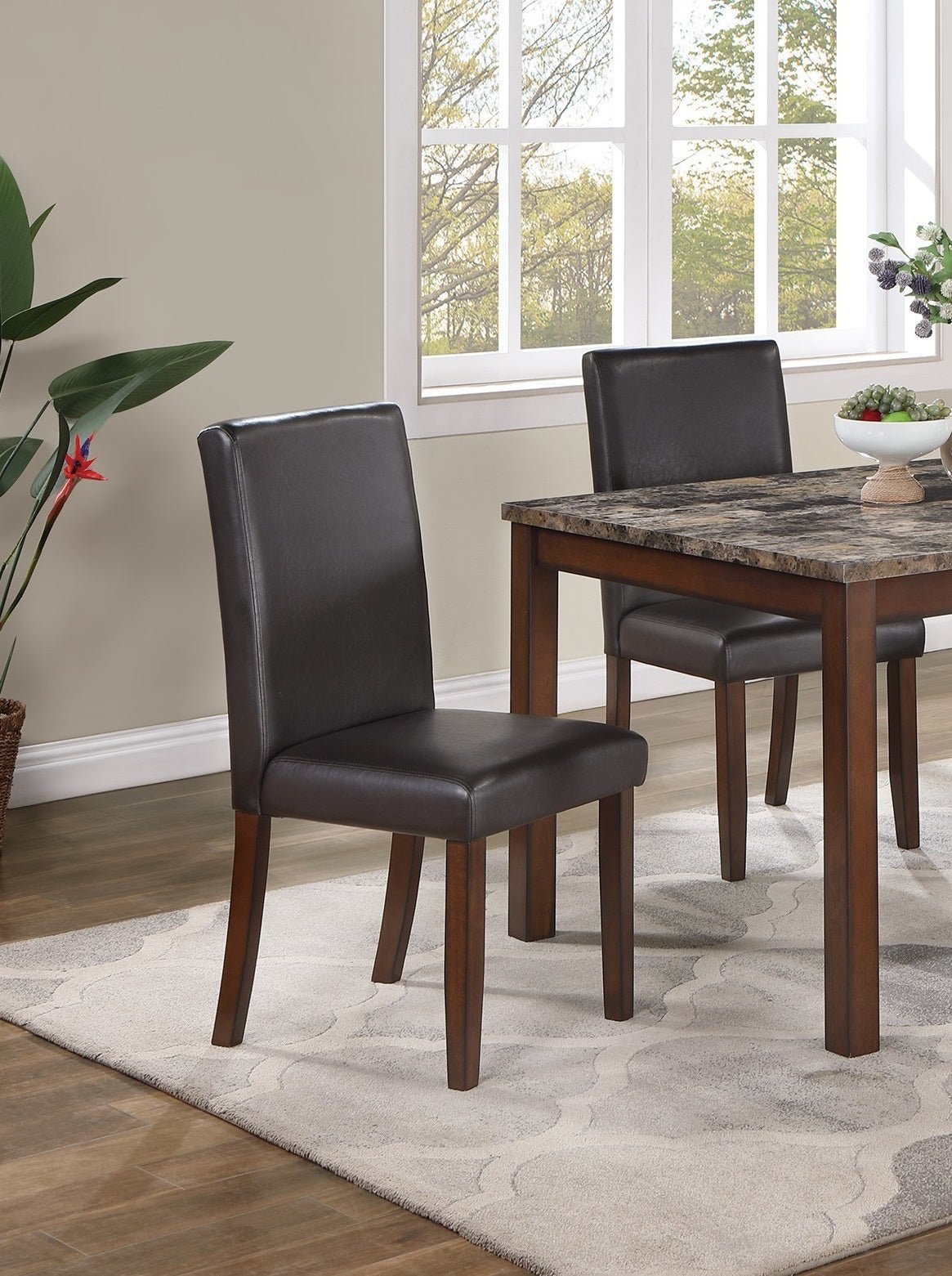 5 - Piece Espresso Dining Set with Faux Marble Table, Bench & Chairs - 1st Choice Furniture Direct