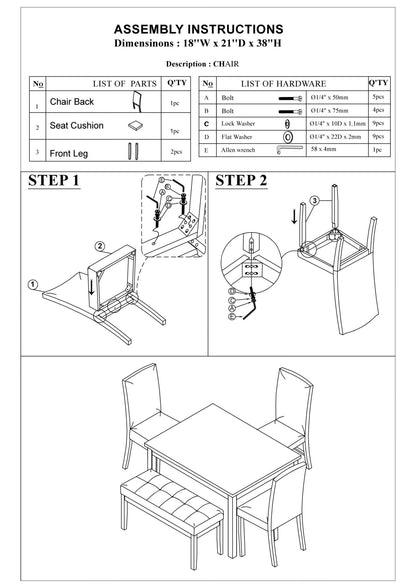 5 - Piece Espresso Dining Set with Faux Marble Table, Bench & Chairs - 1st Choice Furniture Direct