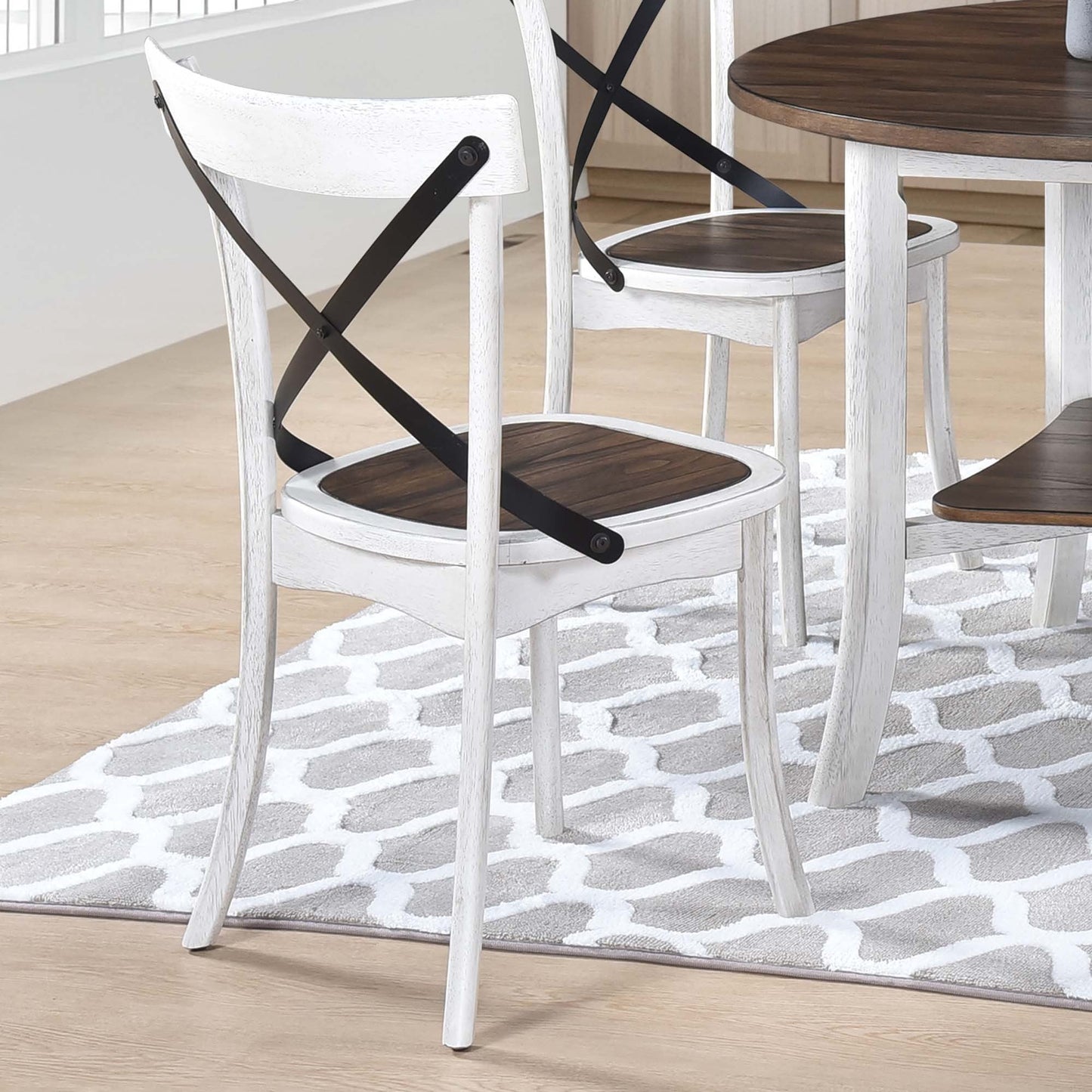 5 Piece Farmhouse Round Dining Set – Antique White Dining Table with 4 Chairs - 1st Choice Furniture Direct