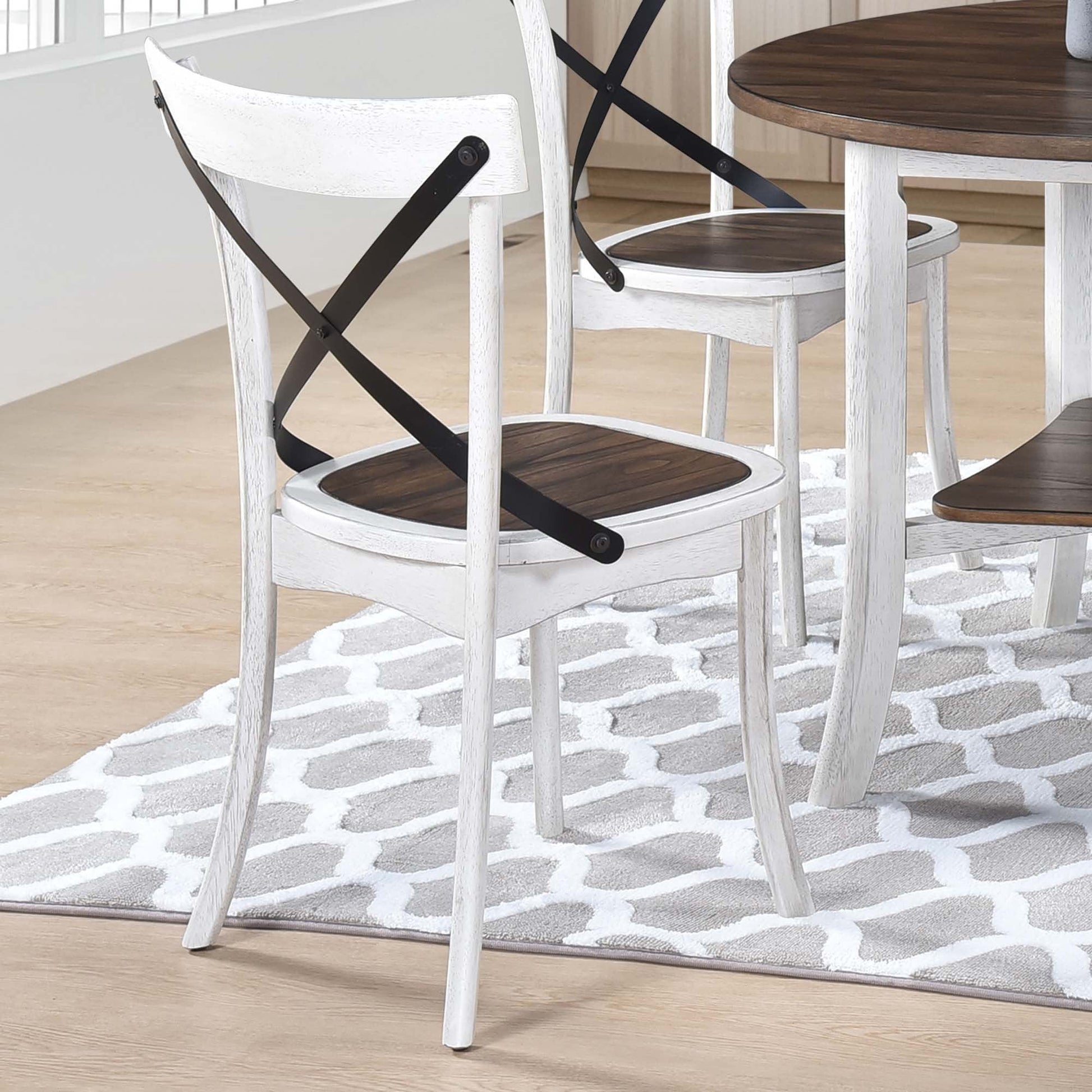 5 Piece Farmhouse Round Dining Set – Antique White Dining Table with 4 Chairs - 1st Choice Furniture Direct