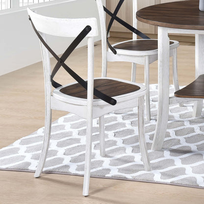 5 Piece Farmhouse Round Dining Set – Antique White Dining Table with 4 Chairs - 1st Choice Furniture Direct