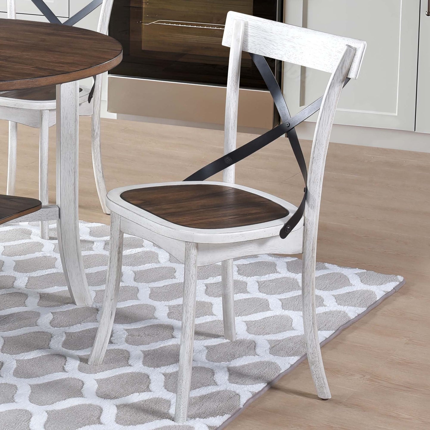 5 Piece Farmhouse Round Dining Set – Antique White Dining Table with 4 Chairs - 1st Choice Furniture Direct