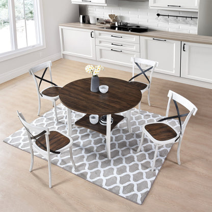 5 Piece Farmhouse Round Dining Set – Antique White Dining Table with 4 Chairs - 1st Choice Furniture Direct