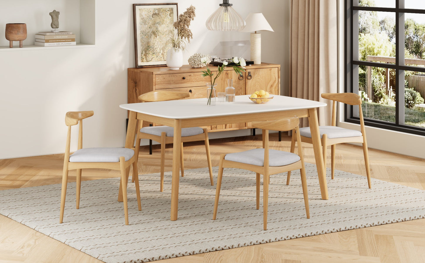 5-Piece Mid-Century Modern Dining Set with Upholstered Chairs - 1st Choice Furniture Direct