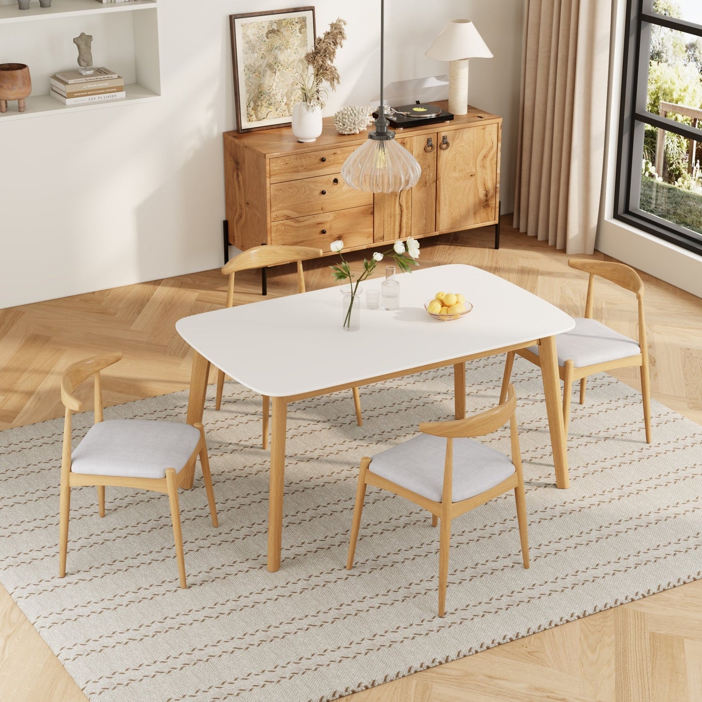 5-Piece Mid-Century Modern Dining Set with Upholstered Chairs - 1st Choice Furniture Direct