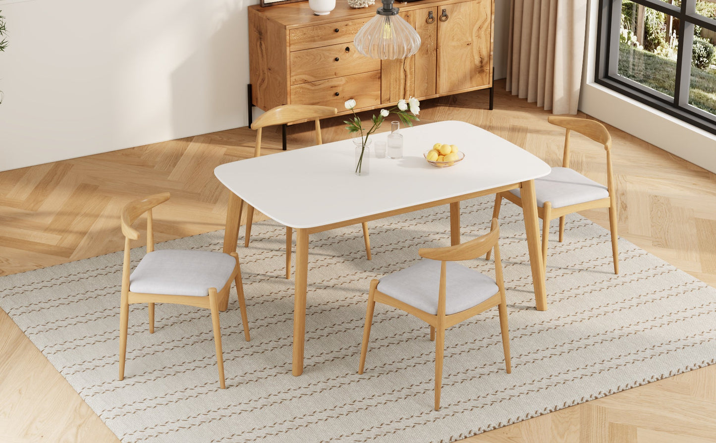 5-Piece Mid-Century Modern Dining Set with Upholstered Chairs - 1st Choice Furniture Direct