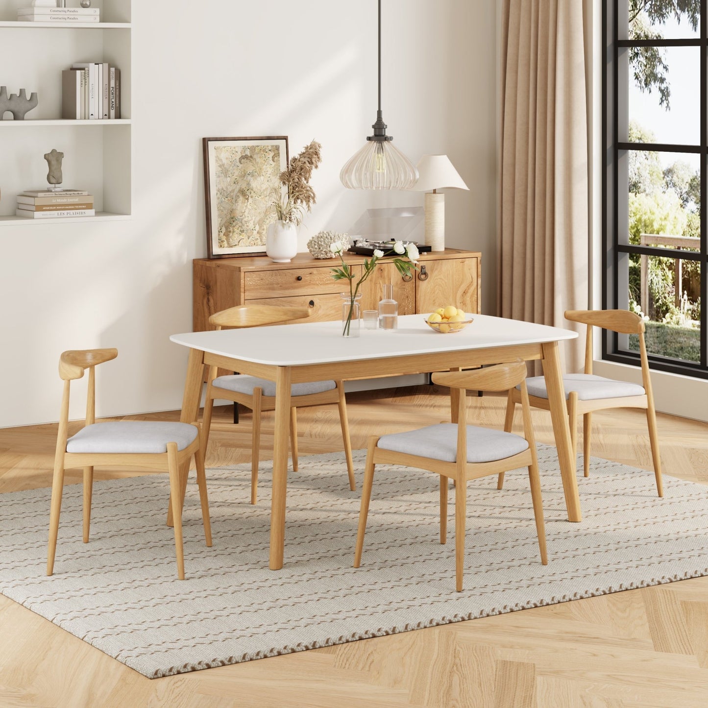 5-Piece Mid-Century Modern Dining Set with Upholstered Chairs - 1st Choice Furniture Direct