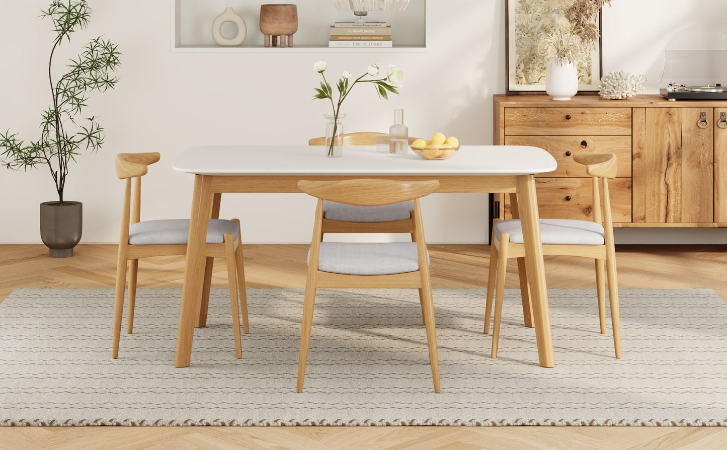 5-Piece Mid-Century Modern Dining Set with Upholstered Chairs - 1st Choice Furniture Direct