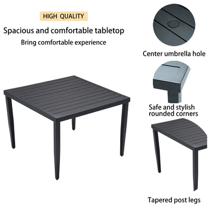 5 - Piece Outdoor Patio Aluminum Furniture, Modern Dining Set, including 4 Dining Chairs Sunbrella Fabric Cushioned and 40' Square Dining Table with 2'Umbrella Hole, Ember Black - 1st Choice Furniture Direct