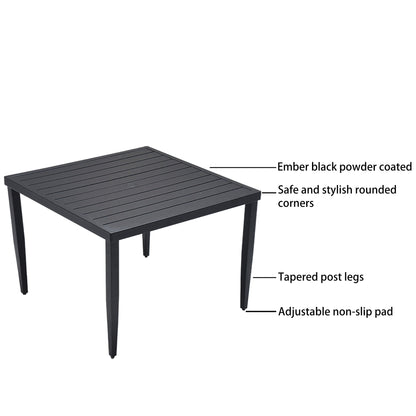 5 - Piece Outdoor Patio Aluminum Furniture, Modern Dining Set, including 4 Dining Chairs Sunbrella Fabric Cushioned and 40' Square Dining Table with 2'Umbrella Hole, Ember Black - 1st Choice Furniture Direct