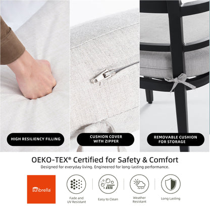 5 - Piece Outdoor Patio Aluminum Furniture, Modern Dining Set, including 4 Dining Chairs Sunbrella Fabric Cushioned and 40' Square Dining Table with 2'Umbrella Hole, Ember Black - 1st Choice Furniture Direct