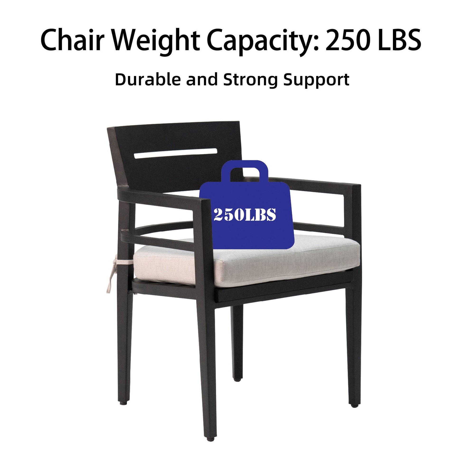 5 - Piece Outdoor Patio Aluminum Furniture, Modern Dining Set, including 4 Dining Chairs Sunbrella Fabric Cushioned and 40' Square Dining Table with 2'Umbrella Hole, Ember Black - 1st Choice Furniture Direct