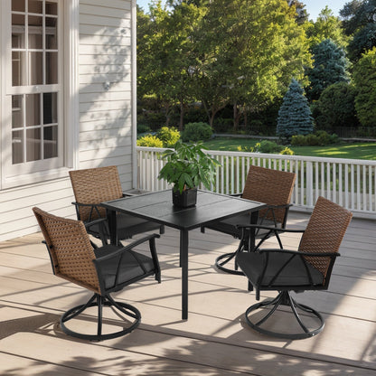 5 Piece Patio Dining Set for 4,Outdoor Wicker Furniture Set for Backyard Garden Deck Poolside with 4 Cushions Swivel Rocker Chairs,steel Table Top, Removable Cushions - 1st Choice Furniture Direct