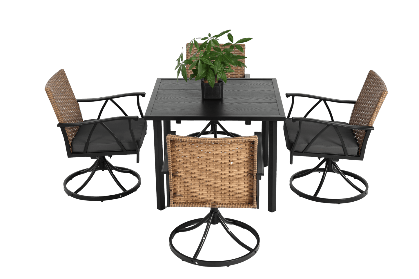 5 Piece Patio Dining Set for 4,Outdoor Wicker Furniture Set for Backyard Garden Deck Poolside with 4 Cushions Swivel Rocker Chairs,steel Table Top, Removable Cushions - 1st Choice Furniture Direct