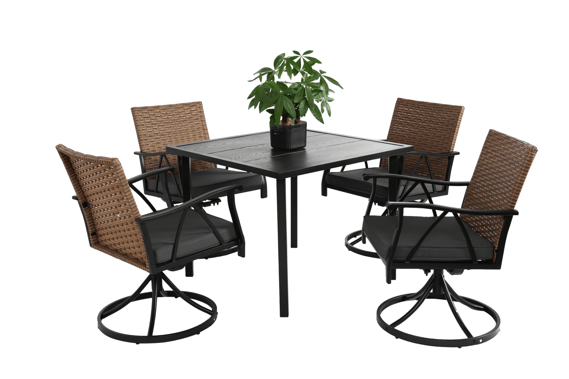 5 Piece Patio Dining Set for 4,Outdoor Wicker Furniture Set for Backyard Garden Deck Poolside with 4 Cushions Swivel Rocker Chairs,steel Table Top, Removable Cushions - 1st Choice Furniture Direct
