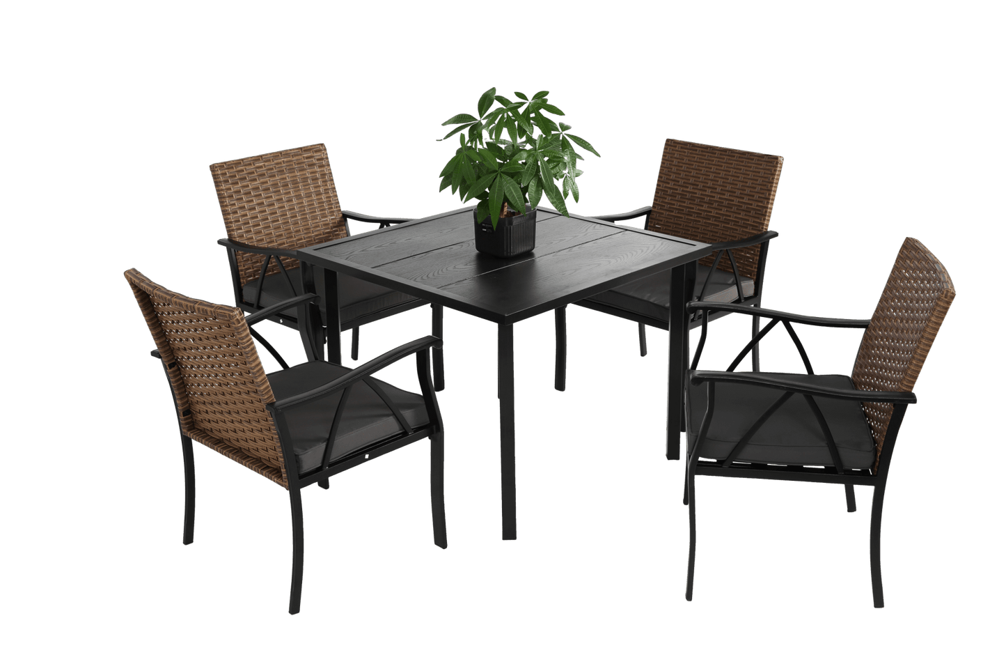 5-Piece Wicker Patio Dining Set with Umbrella Hole - 1st Choice Furniture Direct