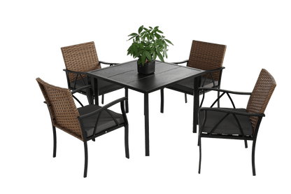 5-Piece Wicker Patio Dining Set with Umbrella Hole - 1st Choice Furniture Direct