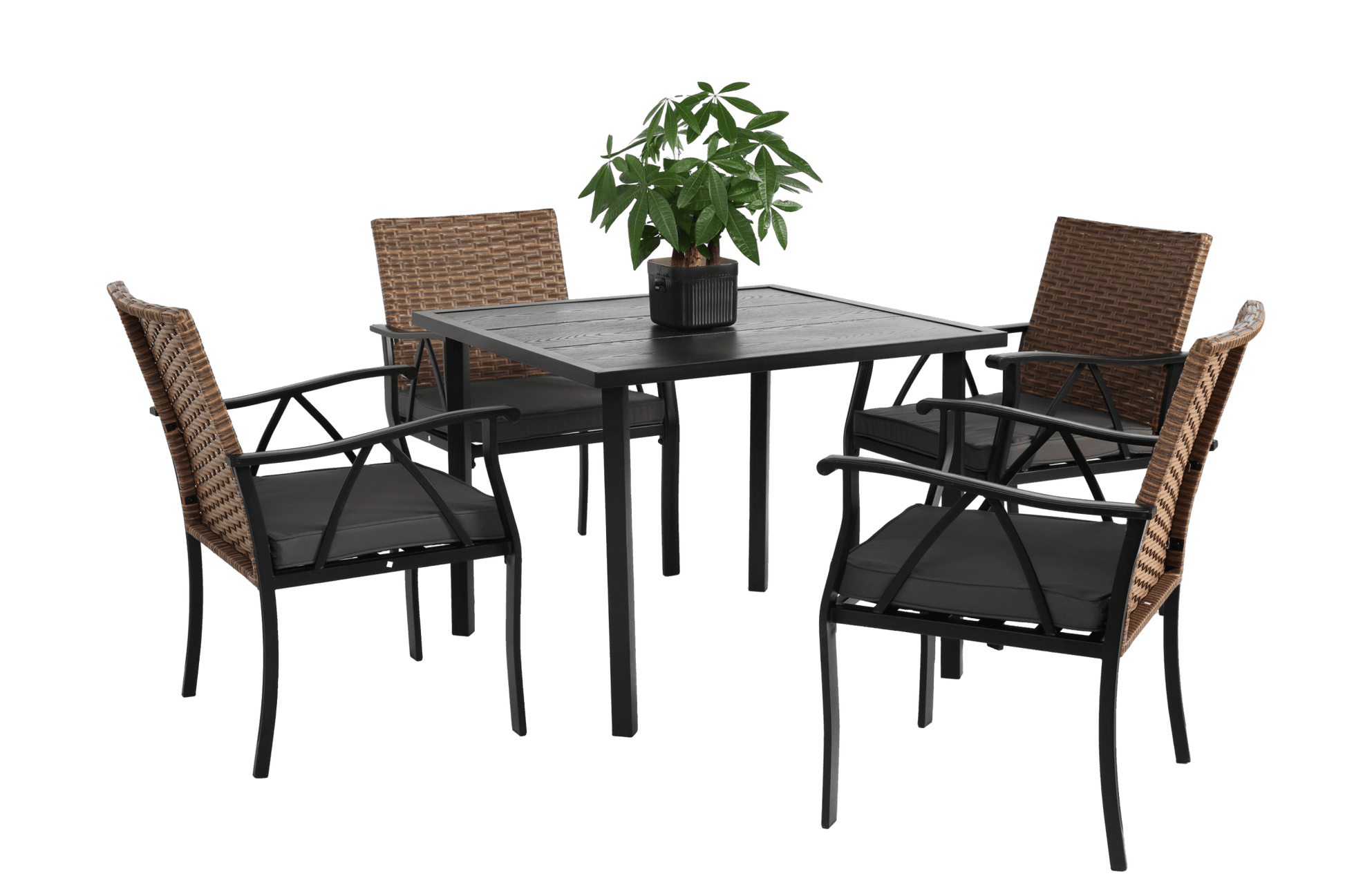 5-Piece Wicker Patio Dining Set with Umbrella Hole - 1st Choice Furniture Direct