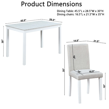 5 - Piece Wooden Dining Table Set with Rectangular Table and 4 Upholstered Chairs – White Dining Room Set with Crystal Decoration for Kitchen or Dining Room - 1st Choice Furniture Direct